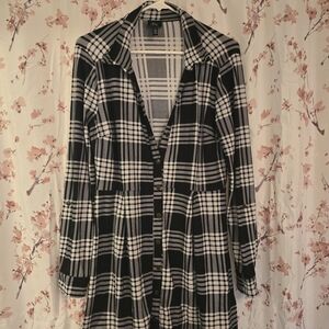 Black and White Plaid Button-Up Dress